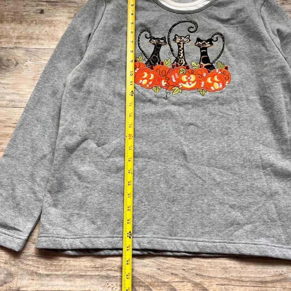 Vintage Halloween Cat Pumpkin Sweatshirt Cottagecore Granny 90s XL Top Cute